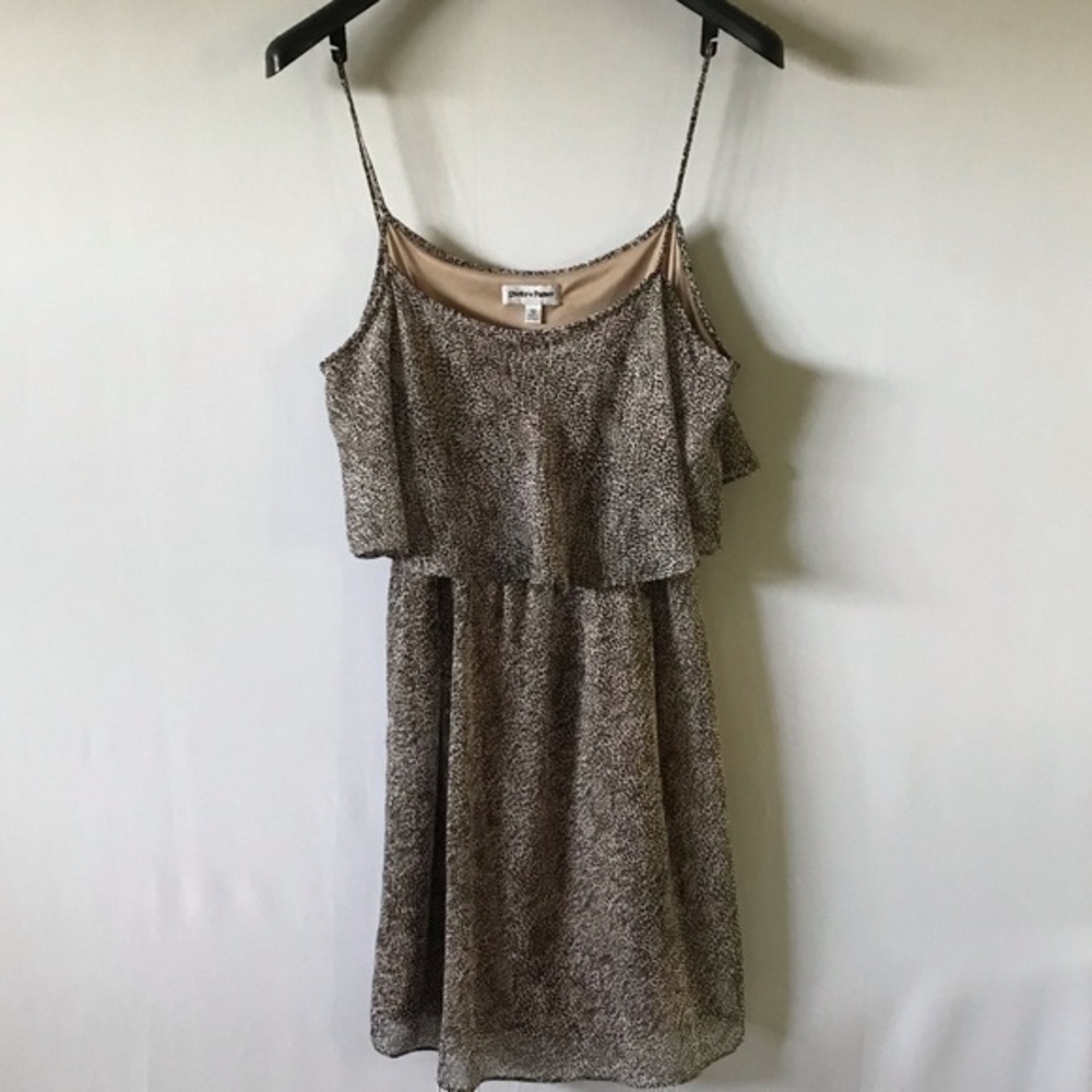 Shelby & Palmer tan and black printed polyester spaghetti strap dress Size 12